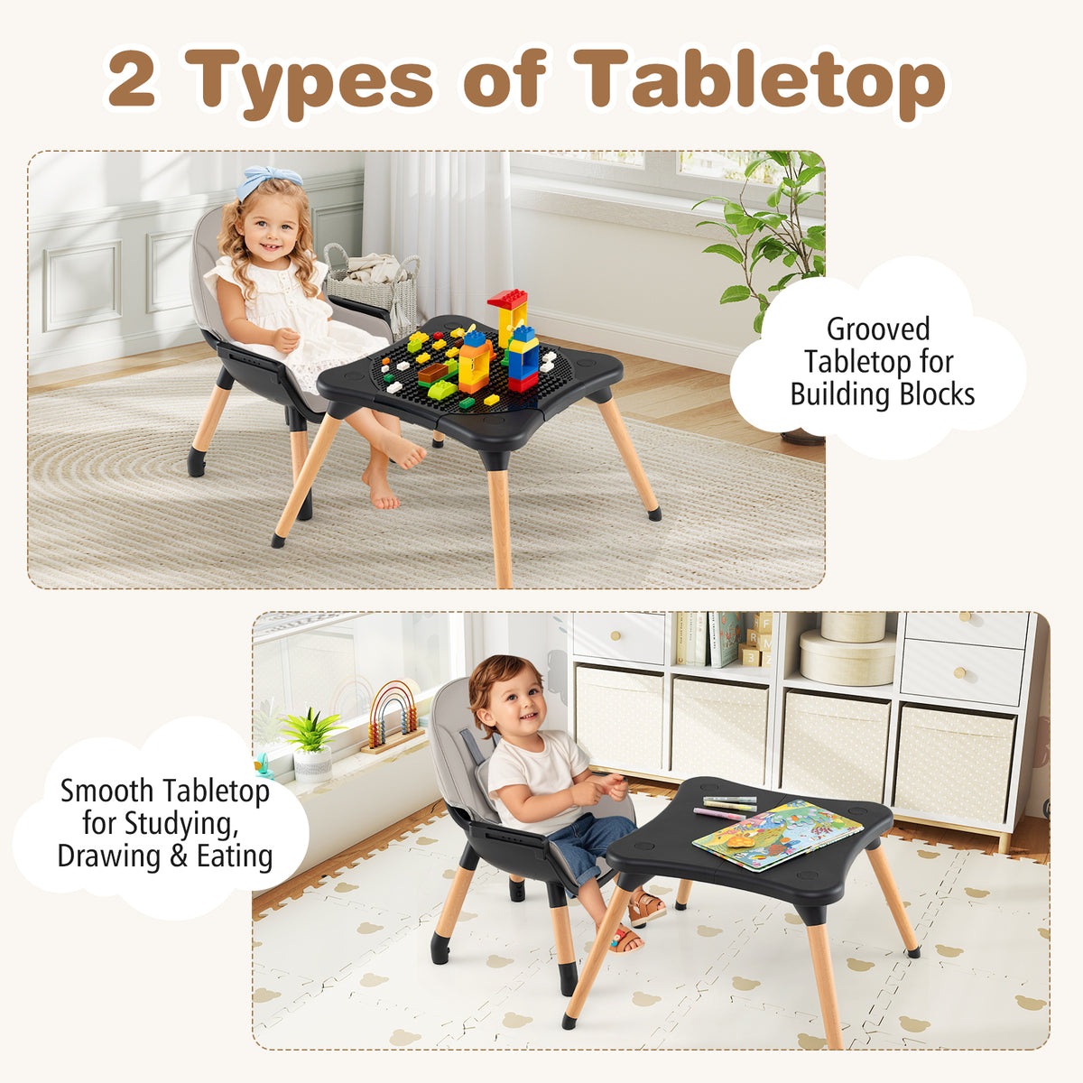 5-in-1 Baby Convertible Wooden High Chair with Detachable Tray-Black