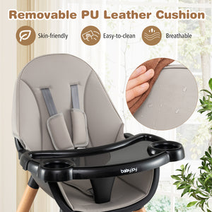 5-in-1 Baby Convertible Wooden High Chair with Detachable Tray-Black