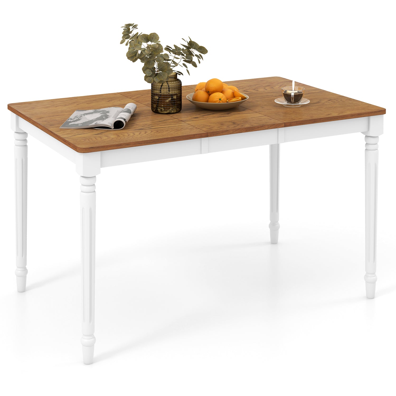 5-in-1 Complete Dining Room Set: Extendable Table  4 Chairs  Electric Fireplace  Media Console & Bamboo Sideboard