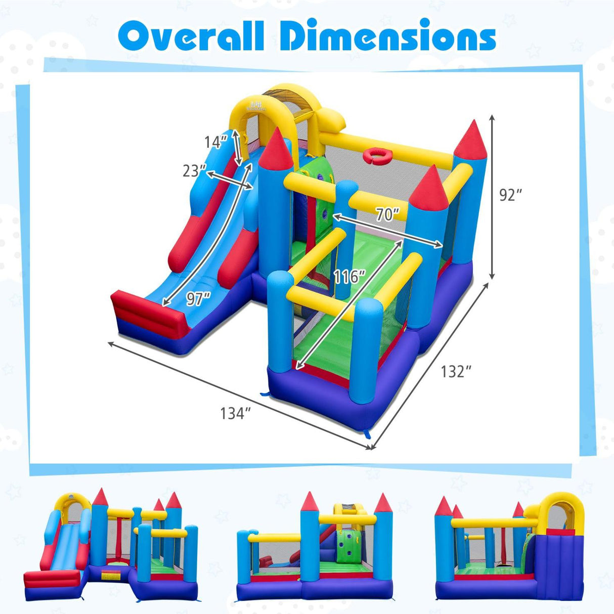4-in-1 Kids Bouncer with Long Slide and Jumping Area for Yard and Lawn with 680W Blower
