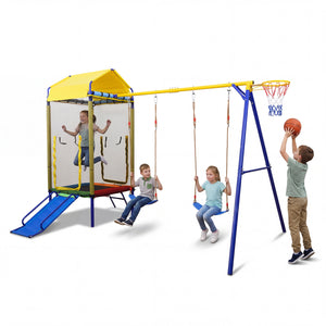5-in-1 Kids Swing Set for Backyard with Heavy-duty Metal Swing Stand-Yellow
