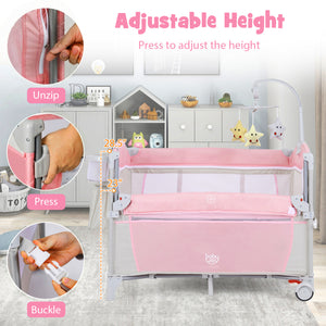 5-in-1 Portable Baby Beside Bassinet with Diaper Changer-Pink