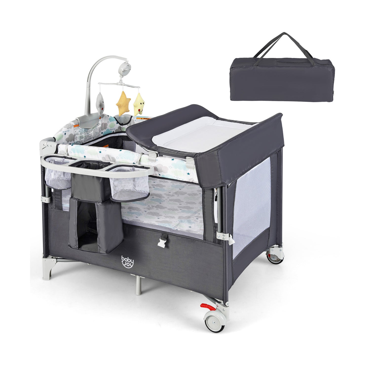 5-in-1  Portable Baby Beside Sleeper Bassinet Crib Playard with Diaper Changer-Beige