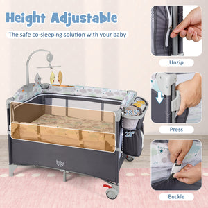 5-in-1  Portable Baby Beside Sleeper Bassinet Crib Playard with Diaper Changer-Beige