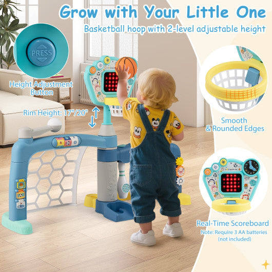 5 in 1 Toddler Sports Toy with Adjustable Basketball Hoop for Baby Boys Girls 18 Months+