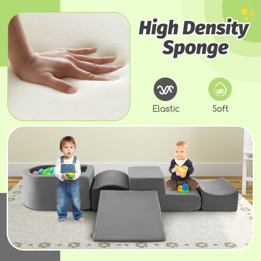 5-Piece Climb and Crawl Playset with Ball Pit for Kids-Gray