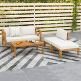 5 Piece Outdoor Conversation Furniture Set with 3 Chairs 1 Ottoman and 1 Coffee Table-White