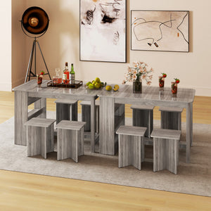 5 Pieces Dining Table Set with Storage Shelf and 4 Stools-Gray