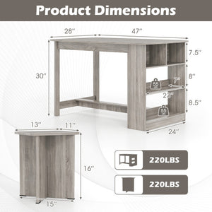 5 Pieces Dining Table Set with Storage Shelf and 4 Stools-Gray