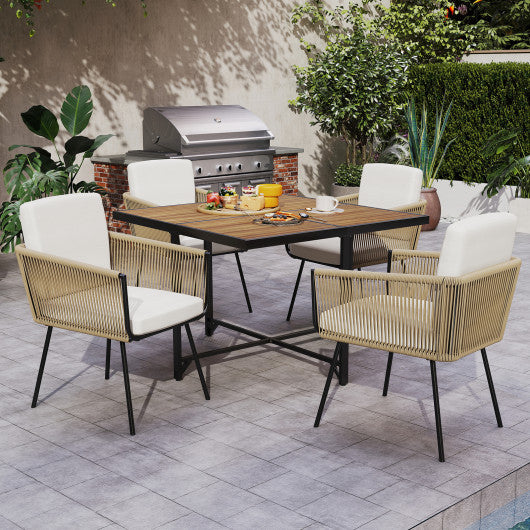 5 Pieces Patio Dining Set with Acacia Wood Tabletop