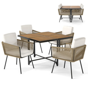 5 Pieces Patio Dining Set with Acacia Wood Tabletop