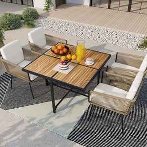 5 Pieces Patio Dining Set with Acacia Wood Tabletop
