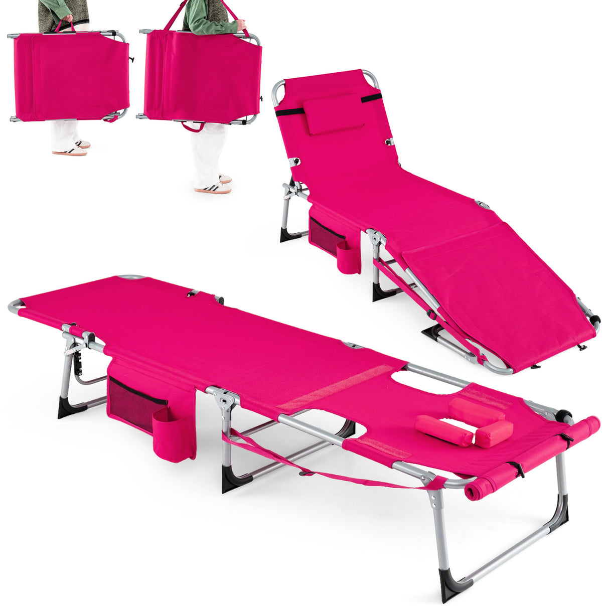 5-position Outdoor Folding Chaise Lounge Chair-Pink