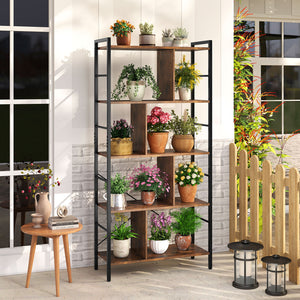 5-tier Bookcase 61 Inch Tall Industrial Bookshelf with Metal Frame