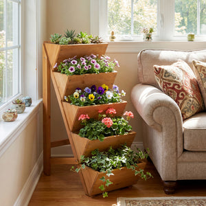5-tier Vertical Raised Garden Bed Wood Elevated Planter Box with Legs-Orange