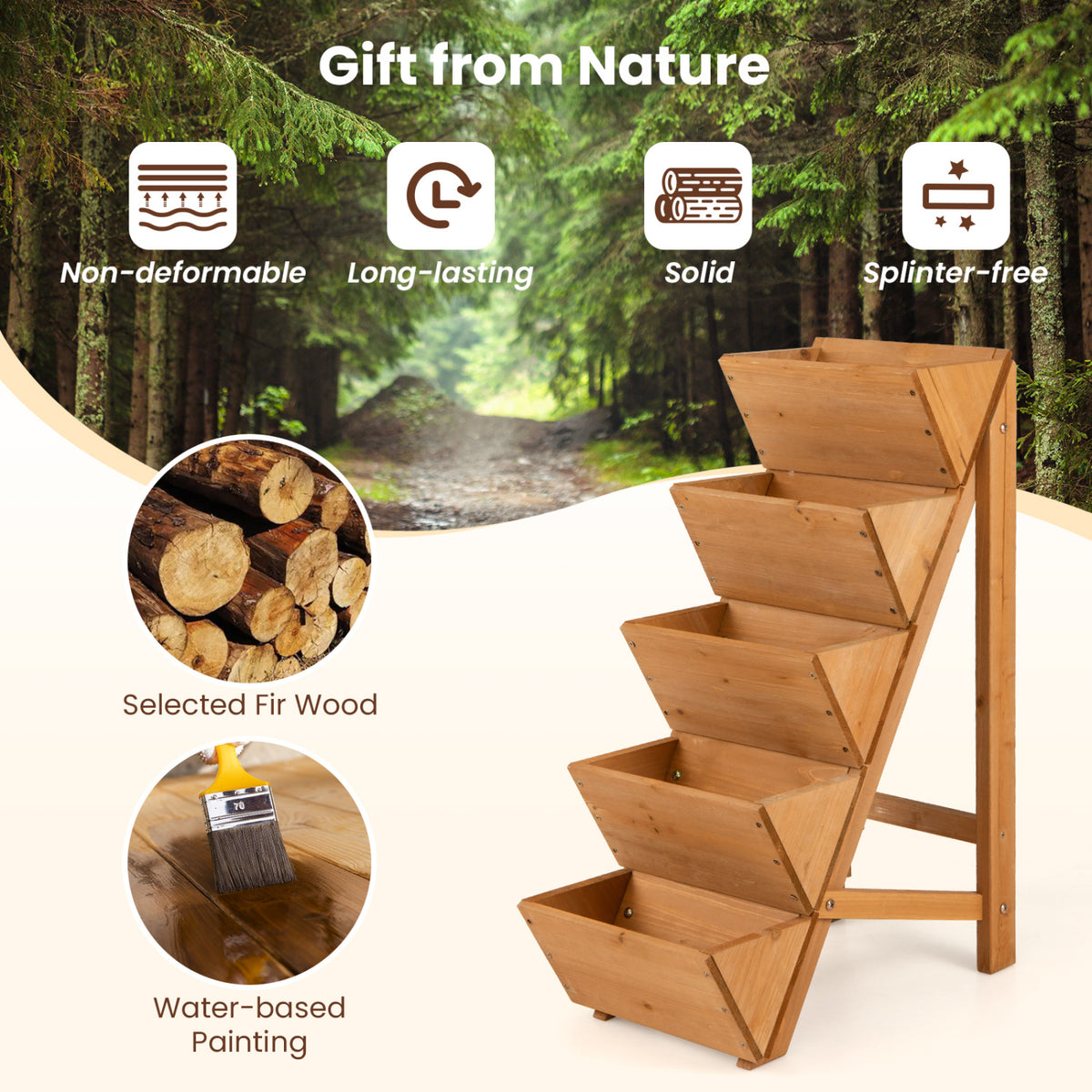5-tier Vertical Raised Garden Bed Wood Elevated Planter Box with Legs-Orange