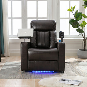 Power Recliner With Storage Arms, Cupholders, Swivel Tray Table And Cell Phone Stand - Brown by Couch.com