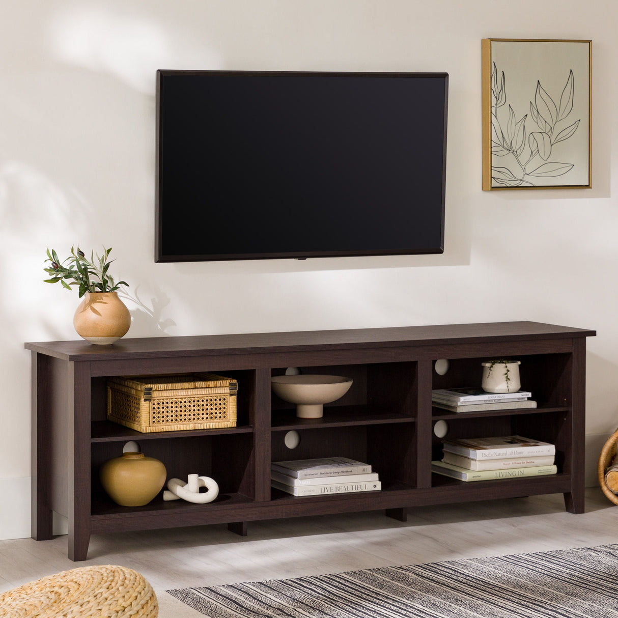 Modern Transitional 3 Shelf Open Storage 70" TV Stand For 80" TVs by Couch.com