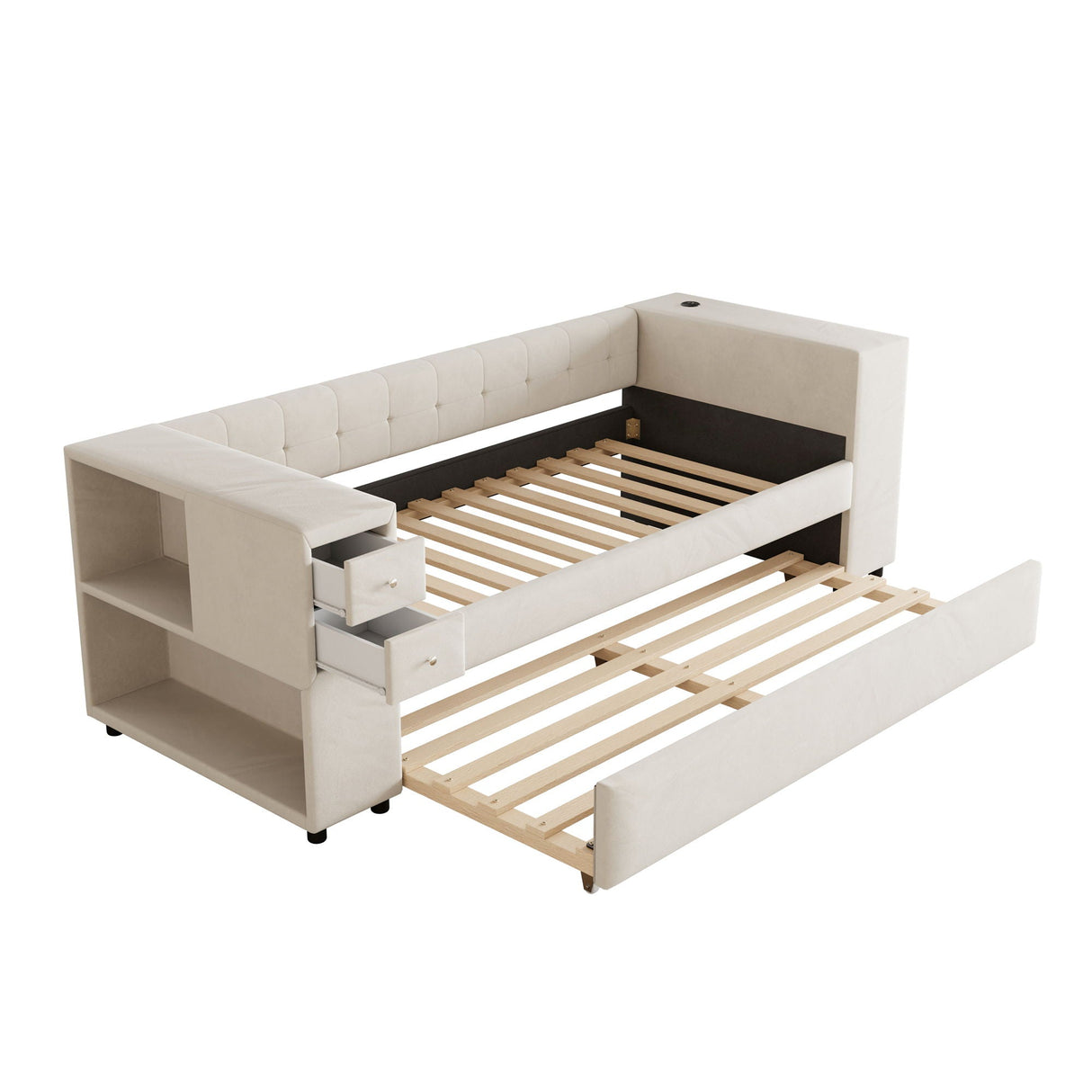 Upholstered Bed With Storage And Twin Trundle, USB Charging Ports by Couch.com