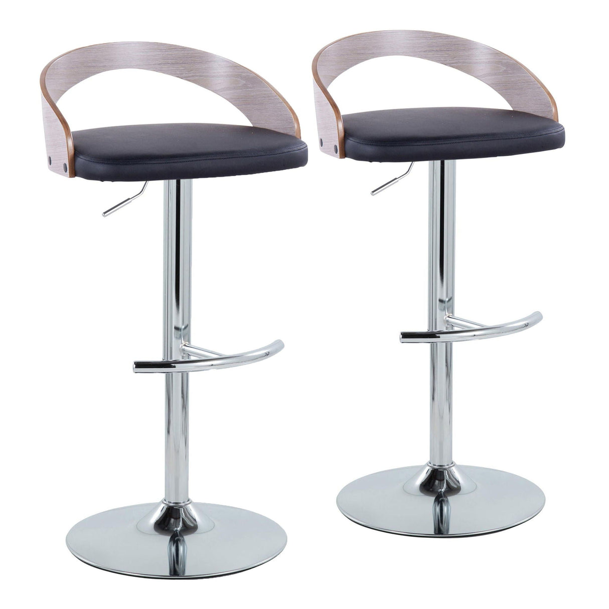 Grotto - Contemporary, Adjustable Barstool With Swivel With Rounded T Footrest (Set of 2) by Couch.com