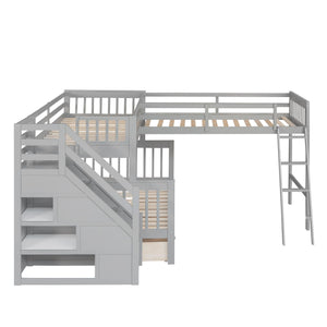 Solid L Shaped Bunk Bed With 3 Drawers, Ladder And Staircase by Couch.com