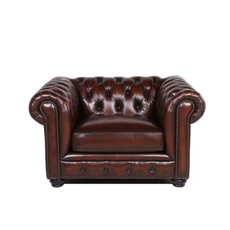 Traditional Tufted Leather Chesterfield Nailhead Chair - Brown by Couch.com