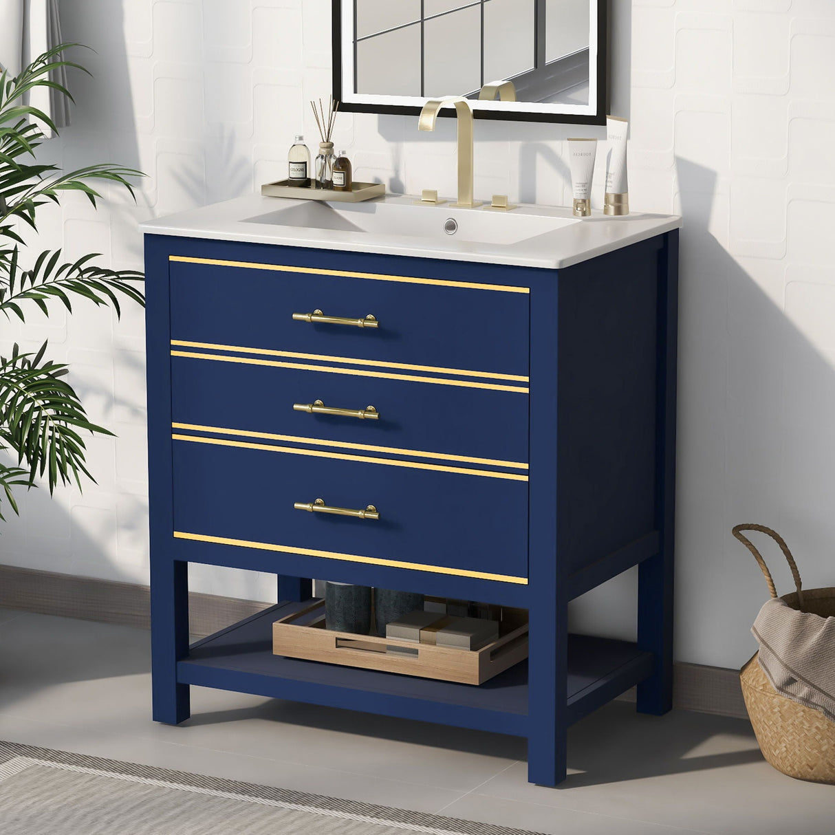 Modern Bathroom Vanity Cabinet, Combo With Open storage, Two Drawers by Couch.com