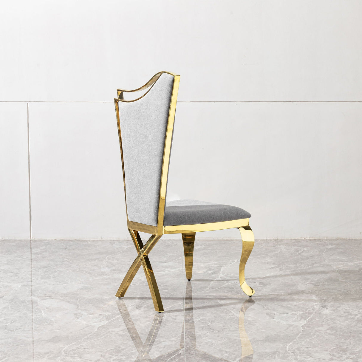 Gorgeous Streamlined High Back Fabric Stainless Steel Dining Chair (Set of 2) - Gold / Gray by Couch.com