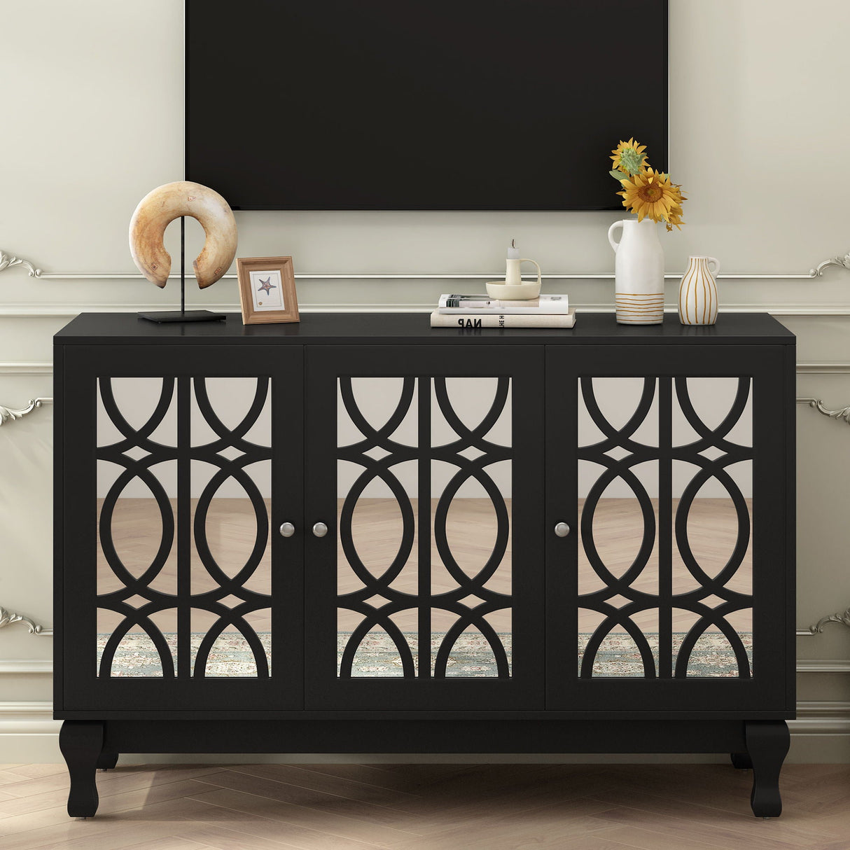 Modern Mirrored TV Stand, 3 Adjustable Shelves For Living Room by Couch.com