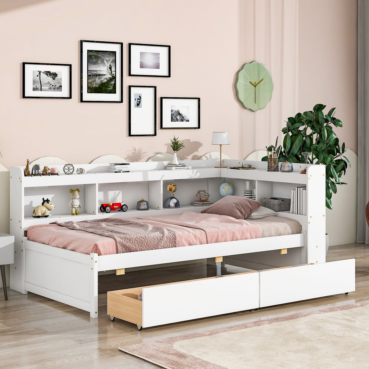 Twin Bed With L-Shaped Bookcases, Drawers by Couch.com