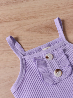 Cute Purple Strap Sunken Stripe Butterfly Shorts Two-piece Set