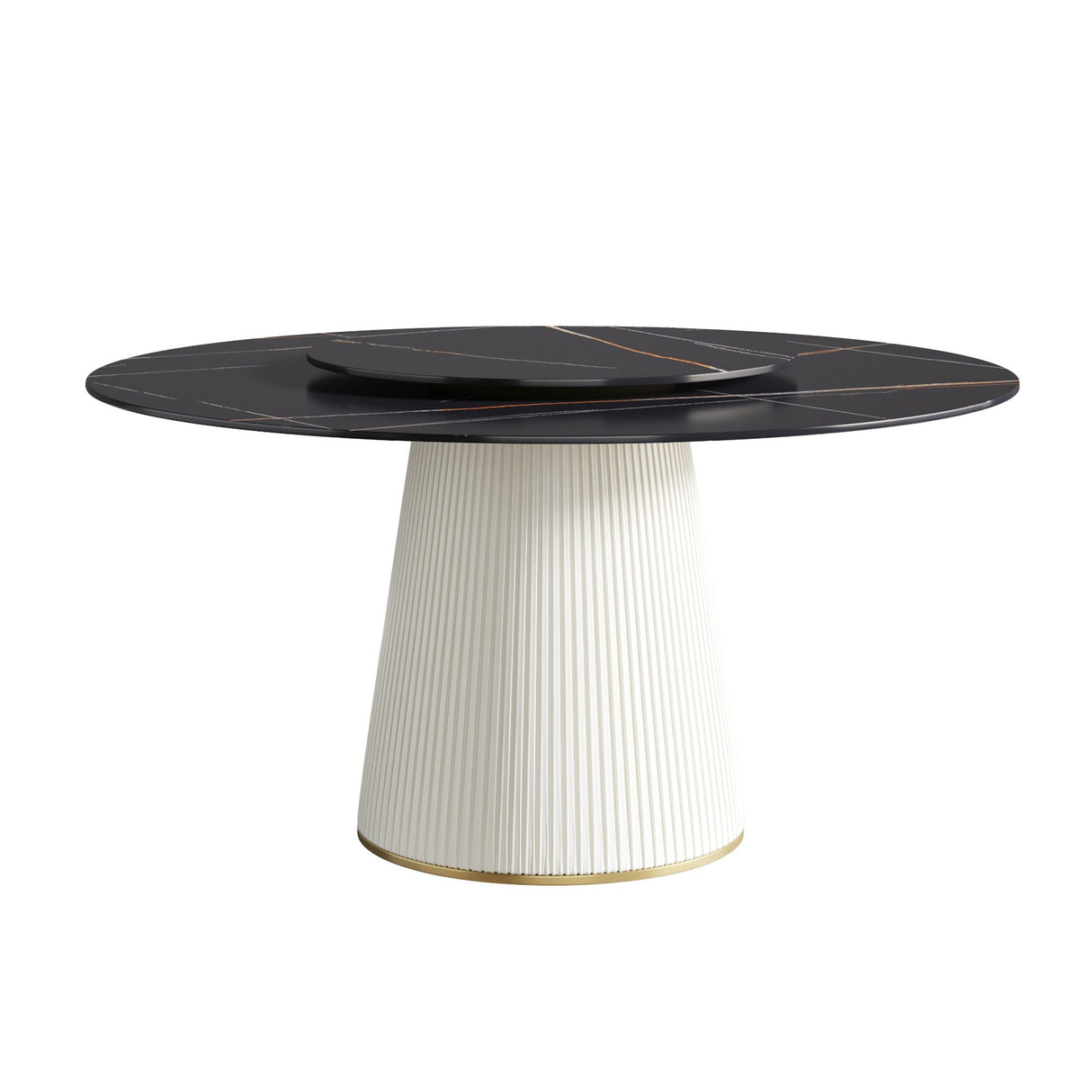 Modern Artificial Stone Round Plywood Base Dining Table, Can Accommodate 8 People Artificial Stone Turntable (Not Including Chairs) - Black / Beige by Couch.com