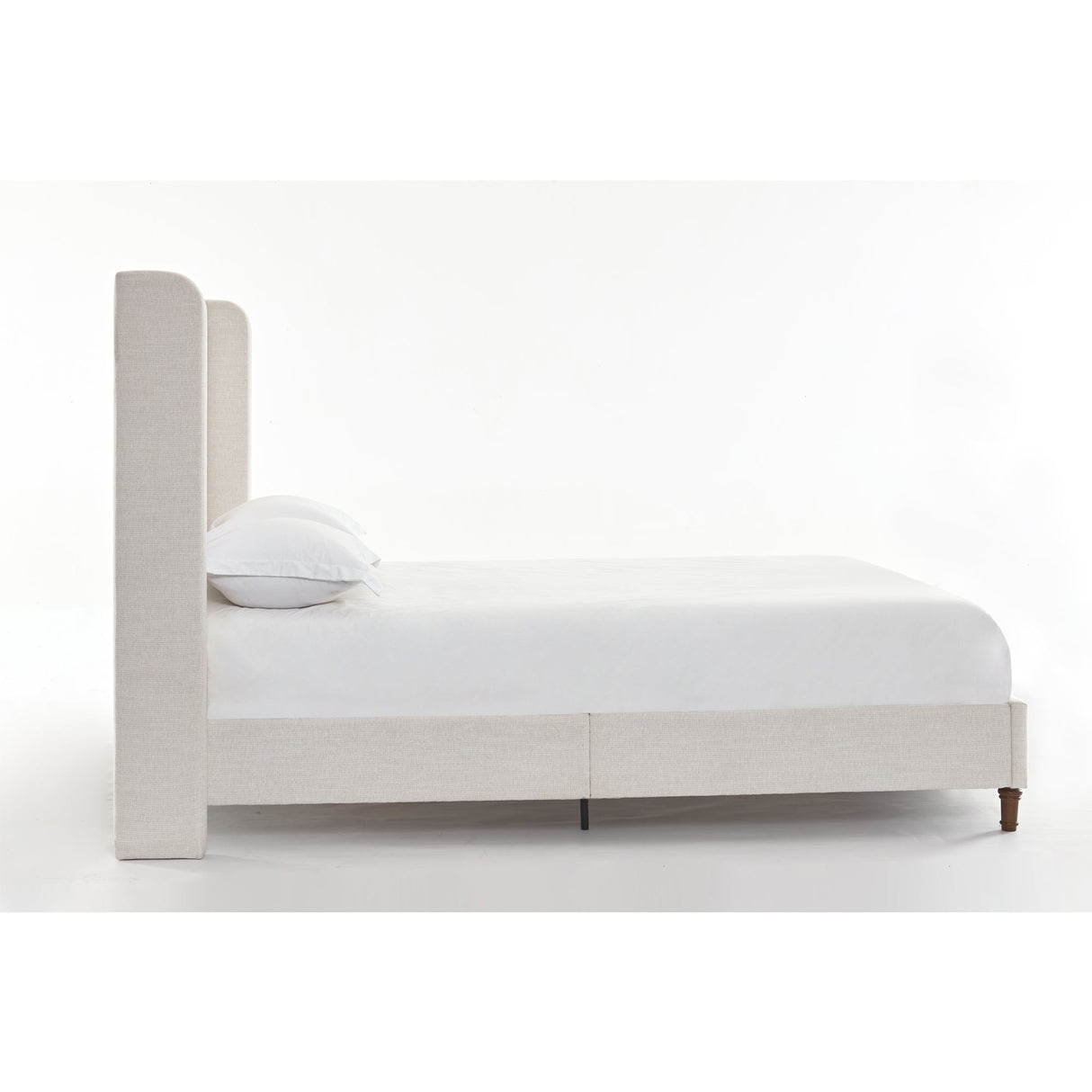 Hayden King Size Upholstered Wingback Bed with Textured Ivory Canvas and Tall 54' Headboard