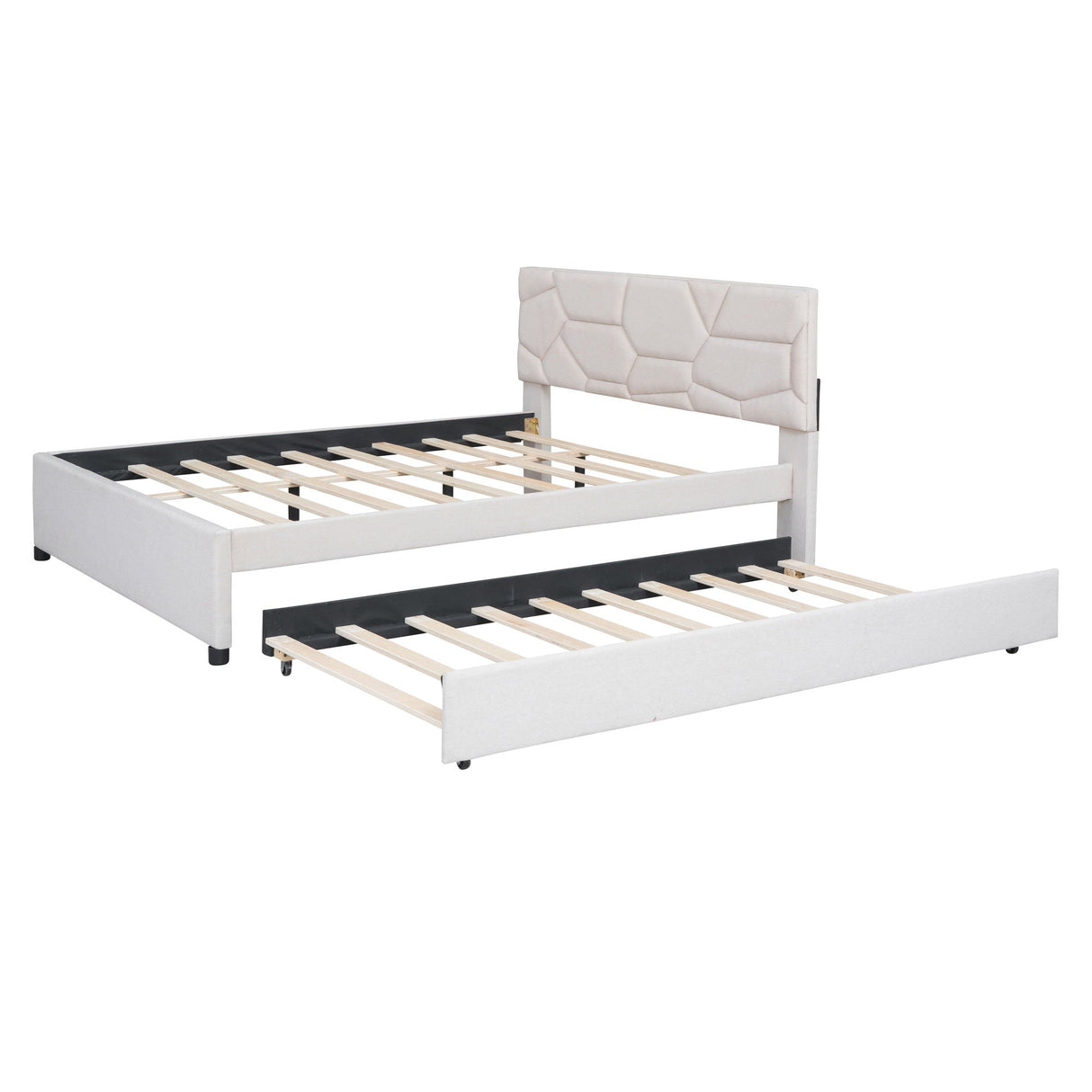 Upholstered Platform Bed With Brick Pattern Headboard And Twin Long Size Trundle by Couch.com