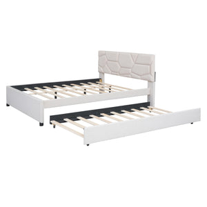Upholstered Platform Bed With Brick Pattern Headboard And Twin Long Size Trundle by Couch.com