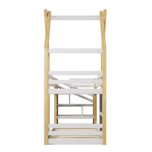 Twin Over Twin House Bunk Bed With White Storage Staircase And 2 Blackboards - White / Natural by Couch.com