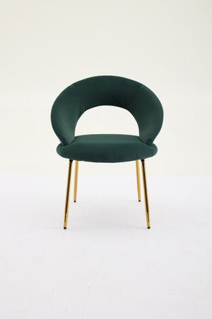 Velvet Fabric Dining Chair with Curved Backrest and Golden Metal Legs
