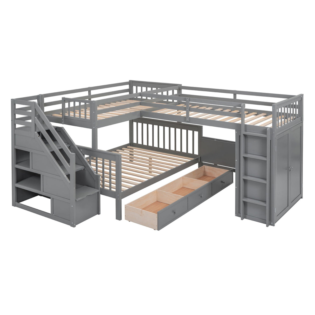 L Shaped Bunk Bed With 3 Drawers, Portable Desk And Wardrobe by Couch.com