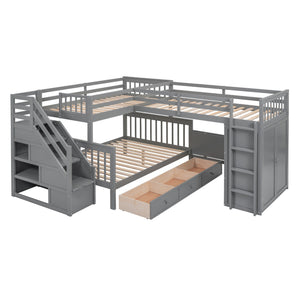 L Shaped Bunk Bed With 3 Drawers, Portable Desk And Wardrobe by Couch.com