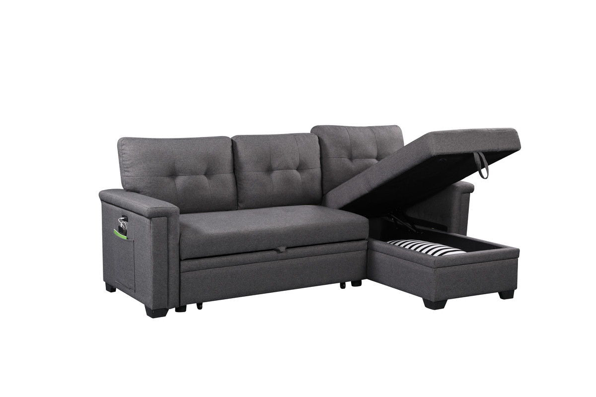 Nathan - Reversible Sleeper Sectional Sofa With Storage Chaise, USB Charging Ports And Pocket by Couch.com