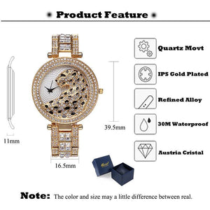 Women Quartz Watch Fashion Bling Casual Ladies Watch Female Quartz Gold Watch Crystal Diamond Leopard For Women and Girls