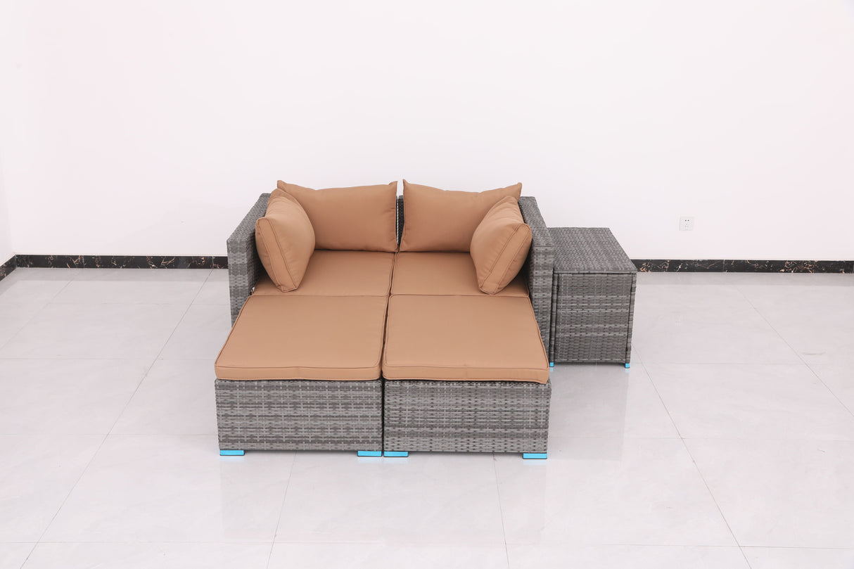 Couch.com Patio Sofa Daybed With Cushions Brown, Durable Design, Weather-Resistant, Rattan Construction, Dark Gray Finish by Couch.com