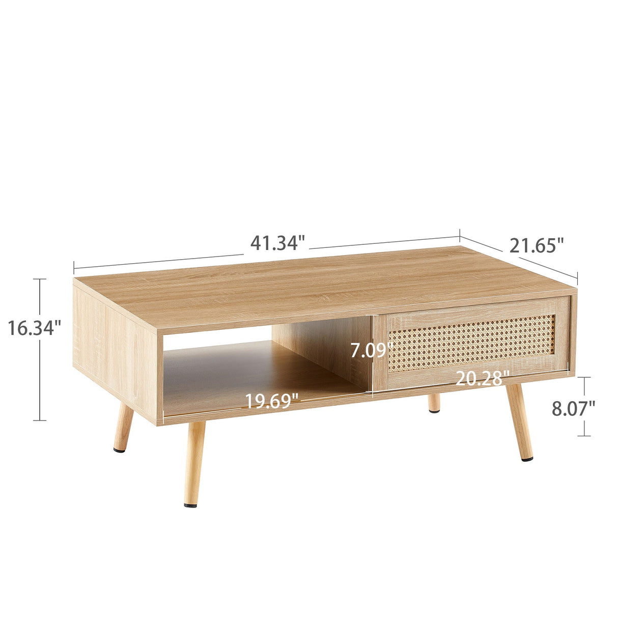 41.34" Rattan Coffee Table, Sliding Door For Storage, Solid Wood Legs, Modern Table For Living Room by Couch.com