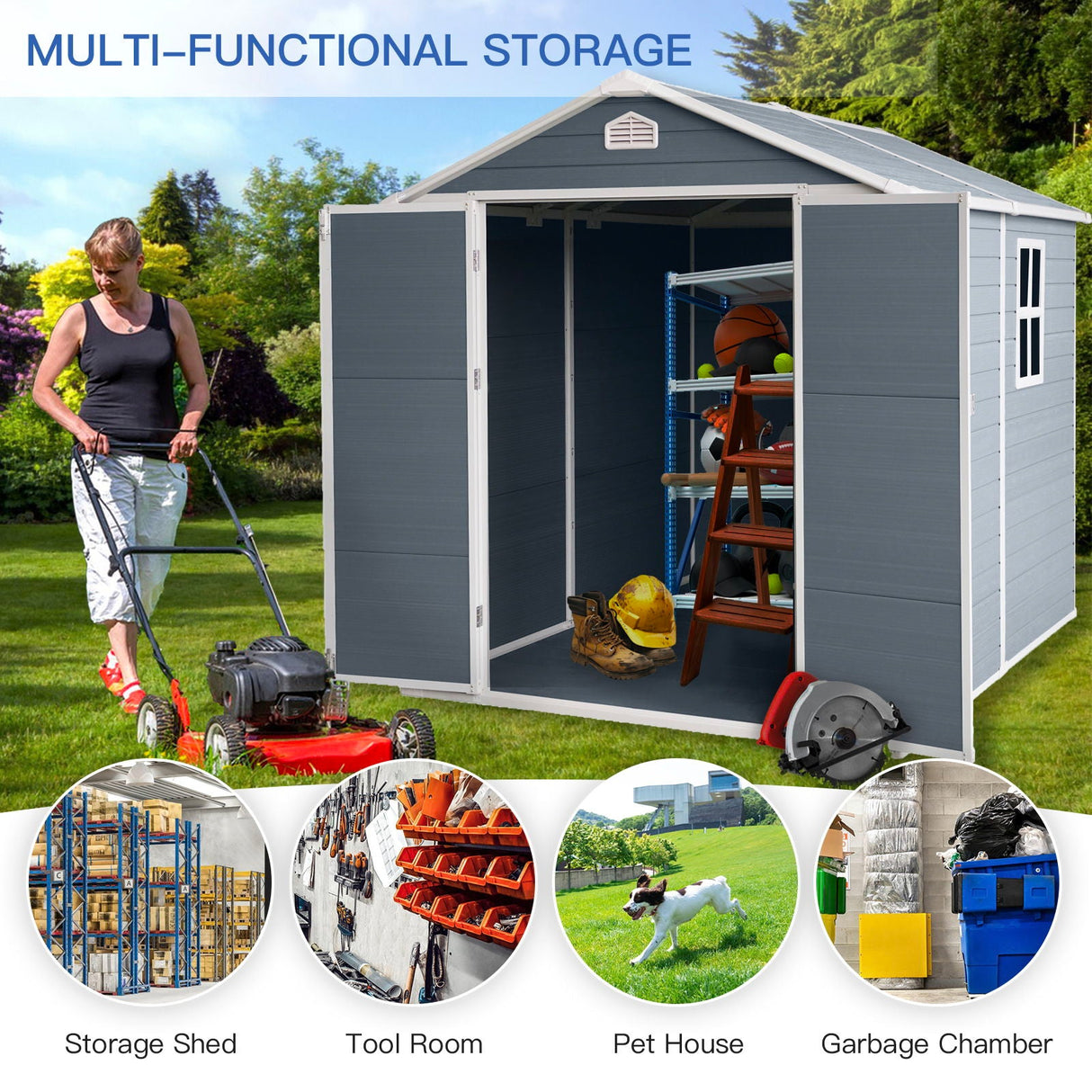 6X8Ft Resin Outdoor Storage Shed Kit-Perfect To Store Patio Furniture - Gray by Couch.com