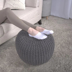 Bordeaux Knitted Cotton Round Pouf - Versatile Ottoman and Floor Cushion