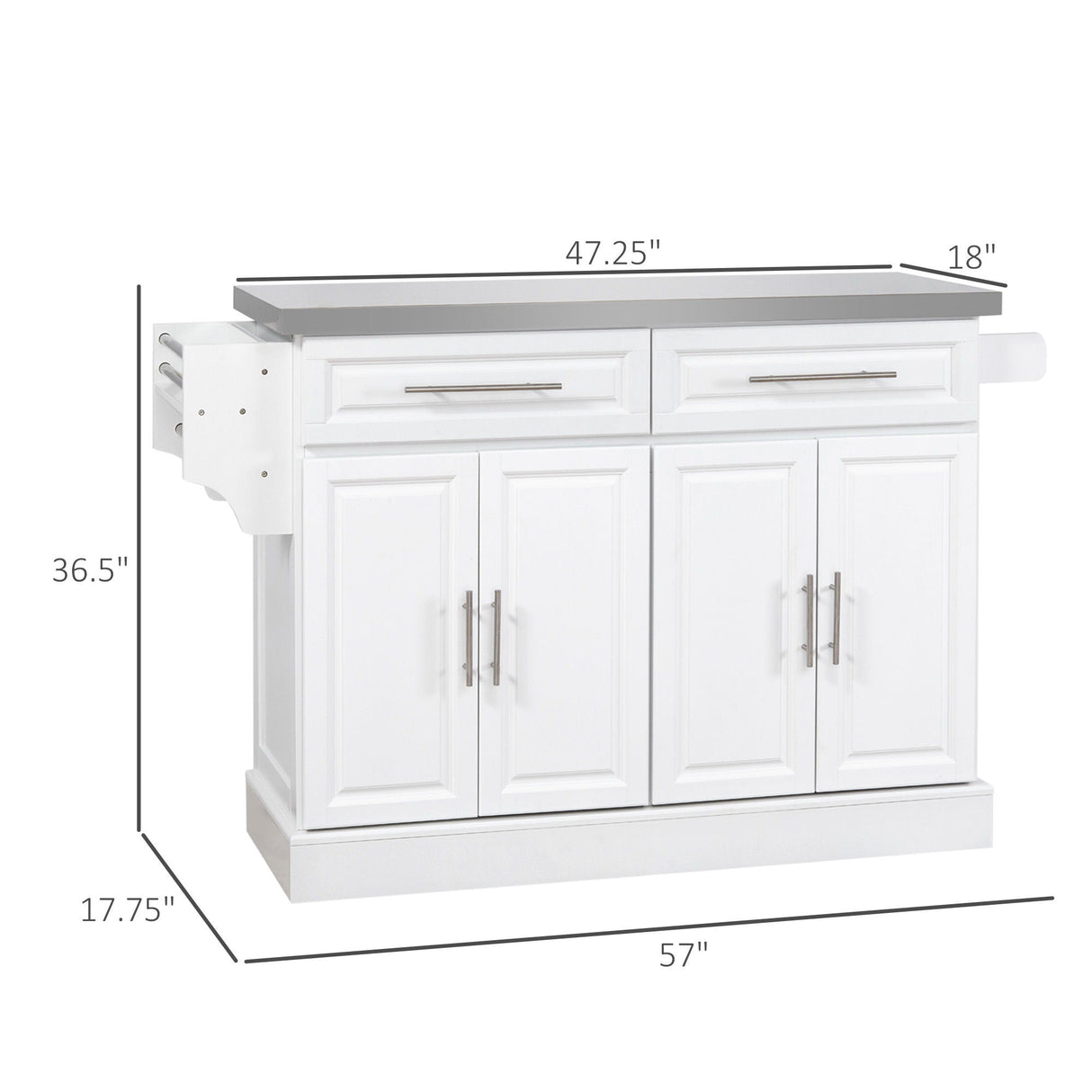 Homcom - Rolling Kitchen Island With Storage, Portable Kitchen Cart With Stainless Steel Top, 2 Drawers, Spice, Knife And Towel Rack And Cabinets by Couch.com