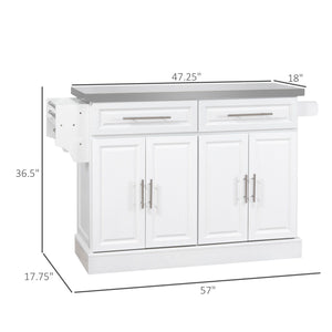 Homcom - Rolling Kitchen Island With Storage, Portable Kitchen Cart With Stainless Steel Top, 2 Drawers, Spice, Knife And Towel Rack And Cabinets by Couch.com