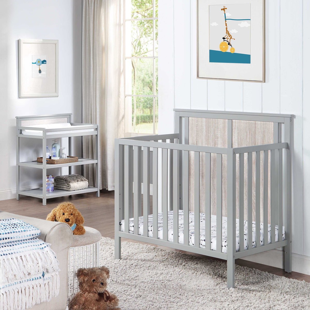 Connelly 3-in-1 Mini Crib with Mattress Pad, Gray / Rockport Gray