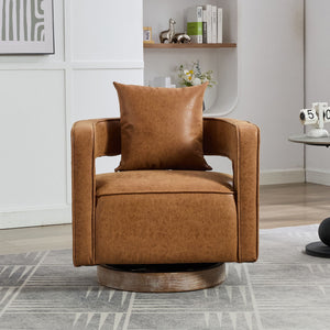 Swivel Accent Open Back Barrel Chair With Weathered Base by Couch.com