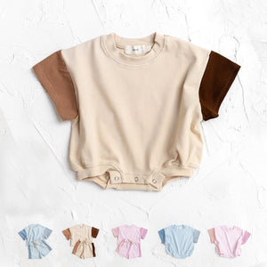 Baby Boy Solid Color Stitching Triangle Short-sleeved Jumpsuit